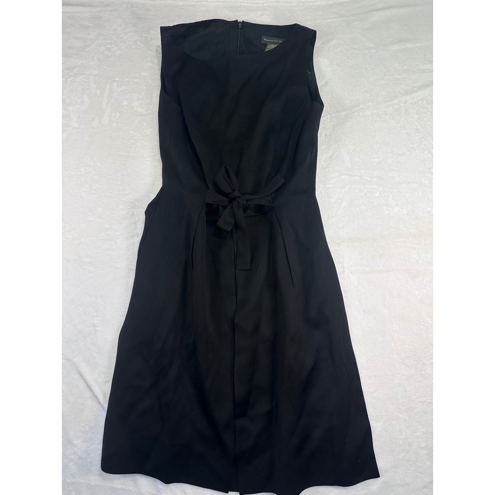 Banana Republic Sheath Dress 4 Black Tie Front Sleeveless Boat Neck Womens